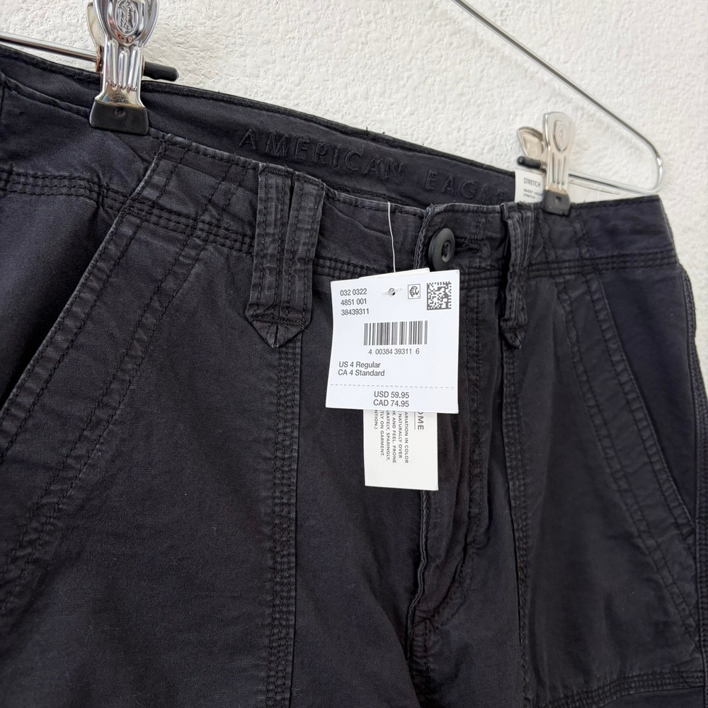 American Eagle Baggy Jogger Women 4 Black NWT High Rise Cargo Stretch Pants - Picture 5 of 7